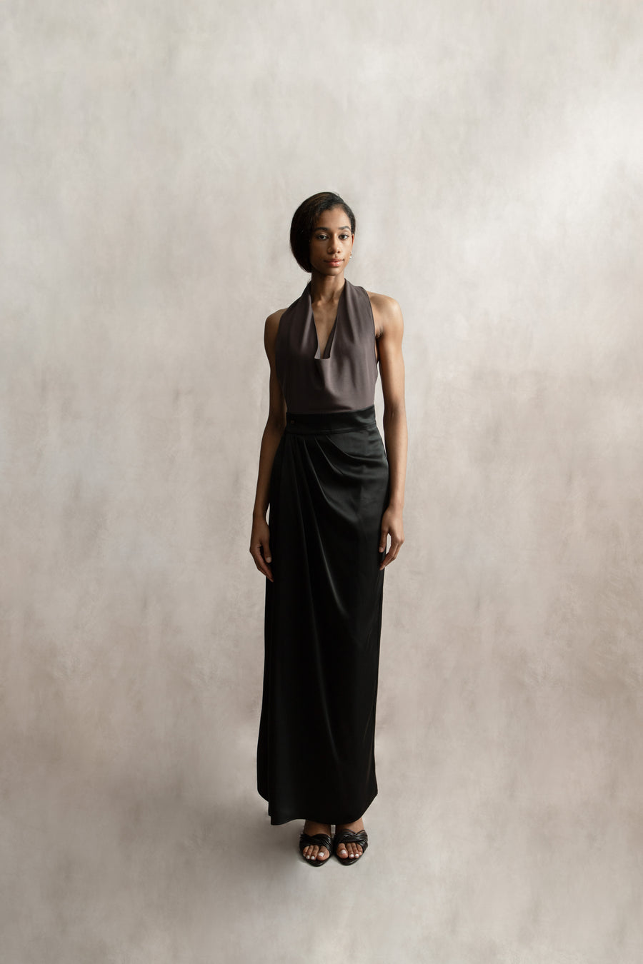 1. HER.I Halter Draped Wrap Dress – Noir